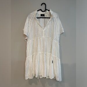 Vici White Embroidered Eyelet Tiered Flutter Sleeve Tunic Cotton Blouse sz M‎
